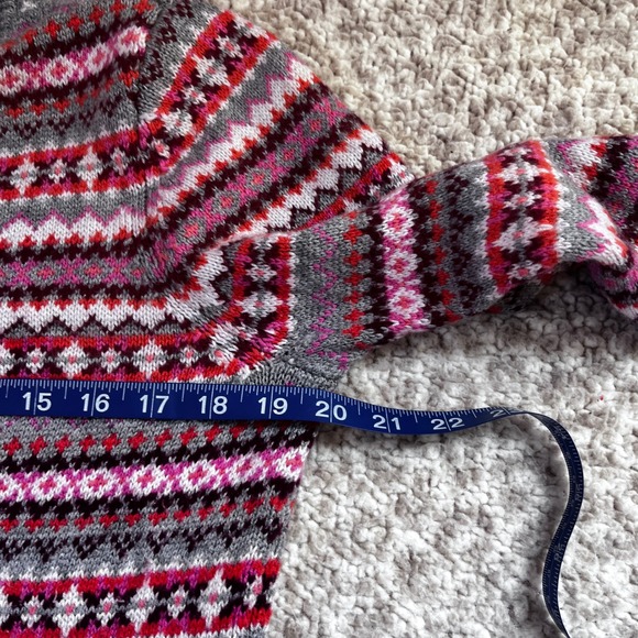 Talbots Nordic Fair Isle Lambswool Blend Pullover Sweater Grey Pink Red MP Y2K - Picture 9 of 11